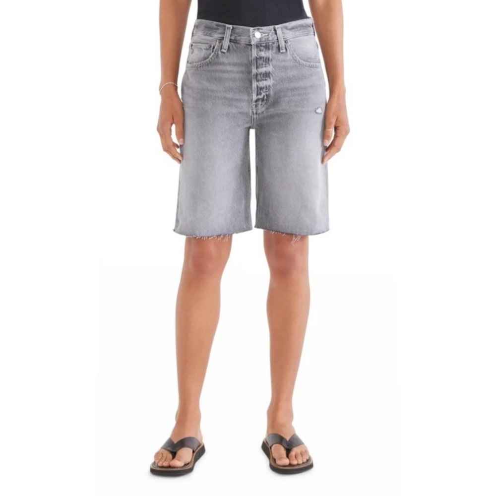 ETICA Women Size 25 Brandy Long Organic Cotton Button Fly Denim Shorts‎ Gray